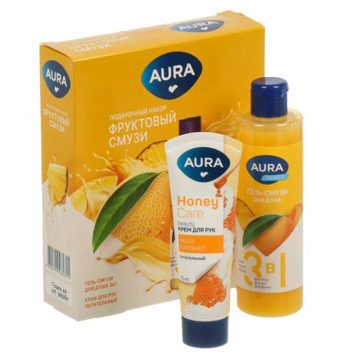 AURA набор подарочный фруктовые чары: гель-смузи д/душа 3в1 250мл+крем д/рук комплексный 75мл